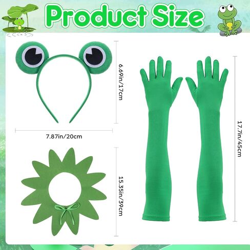 3 Pcs Frog Costume Accessory Set Green Frog Headband Gloves Collar for Halloween Cosplay Party World Book Day Dress Up in Saudi Arabia