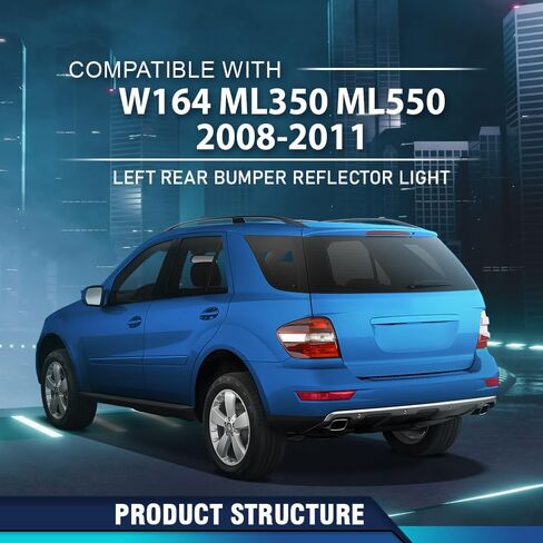 PIT66 المصد الخلفي عاكس الضوء الجانب الأيسر متوافق مع بنز ML-Class ML320 ML350 ML550 2008-2011 1648201574، 1648200374 أحمر in Saudi Arabia