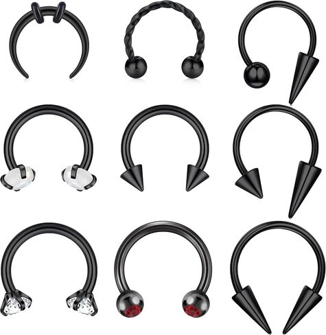AVYRING حلقات الحاجز 16 جرام حلقات الأنف حدوة الحصان مجوهرات الحاجز الصلب الجراحية الأطواق السوداء الغضروف اللولب Daith Tragus حلق هوب الأنف هوب الدائري هالوين سبايك الشفاه ثقب المجوهرات للنساء الرجال in Kuwait