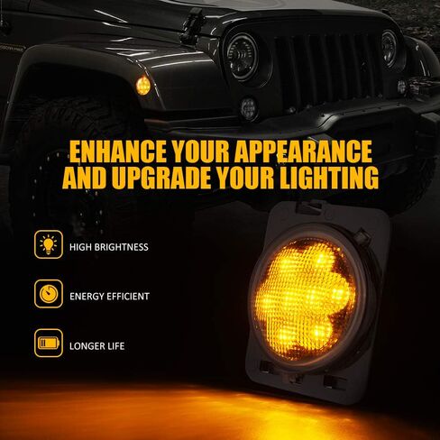 Xprite LED Turn Signal Lights w/White DRL Halo, Smoked Lens Fender Side Marker Lights Indicator Lamp Compatible with 2007-2018 Jeep Wrangler JK & Wrangler Unlimited in Saudi Arabia