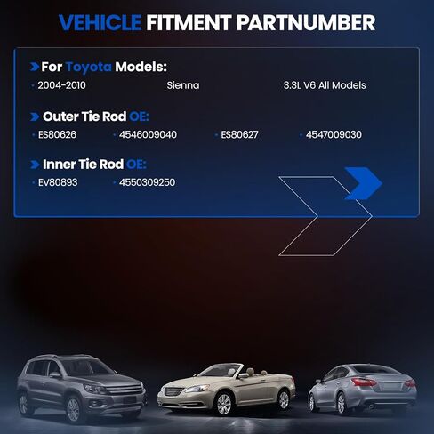 6 قطعة ES80626 ES80627 EV80893 طقم أطراف قضيب ربط أمامي داخلي/خارجي مع حذاء ربط قضيب متوافق مع Toyota Sienna 2004-2010 in Kuwait