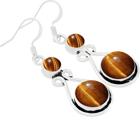 Round Shape Natural Gemstones Dangle Earrings for Women - 925 Sterling Silver Plated Dangle & Drop Handmade Jewelry Earrings - Gifts for Wedding, Anniversary, Christmas, Valentine's Day, New Year in Saudi Arabia