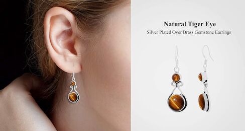 Round Shape Natural Gemstones Dangle Earrings for Women - 925 Sterling Silver Plated Dangle & Drop Handmade Jewelry Earrings - Gifts for Wedding, Anniversary, Christmas, Valentine's Day, New Year in Saudi Arabia