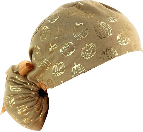Ponytail Medical Scrub Cap – Gold Pumpkins on Cream– Dr. Hats, Nurses Hats. Scrub Hat for Women in Saudi Arabia