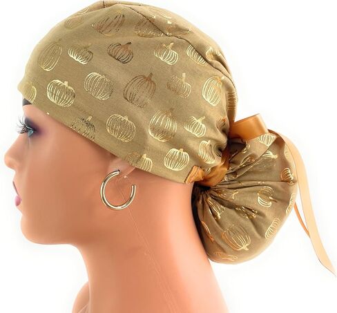 Ponytail Medical Scrub Cap – Gold Pumpkins on Cream– Dr. Hats, Nurses Hats. Scrub Hat for Women in Saudi Arabia