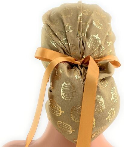 Ponytail Medical Scrub Cap – Gold Pumpkins on Cream– Dr. Hats, Nurses Hats. Scrub Hat for Women in Saudi Arabia