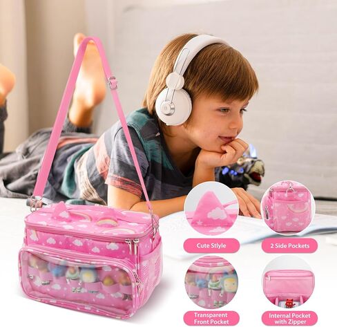for Tonies Carrying Case, Toniebox Case for Tonies Figures,Tonie Characters, Tonies Storage and Organizer with Shoulder Strap,Tonies Box Starter Set,Tonies Headphones,Charging Station Bag (Pink) in Kuwait