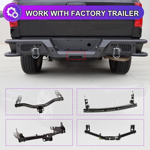 المصد الخلفي للطرق الوعرة من Nixon لسيارة Chevy Silverado 1500 2007-2018 المصد الخلفي للطرق الوعرة من الصلب شديد التحمل لسيارة GMC Sierra 1500 2007-2018 مع حلقات على شكل حرف D ومصابيح LED وفتحة مستشعر، مع تصميم خطوات جانبية، طراز B in Kuwait