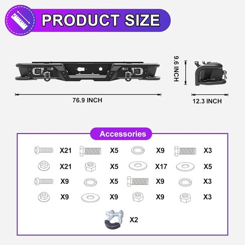 المصد الخلفي للطرق الوعرة من Nixon لسيارة Chevy Silverado 1500 2007-2018 المصد الخلفي للطرق الوعرة من الصلب شديد التحمل لسيارة GMC Sierra 1500 2007-2018 مع حلقات على شكل حرف D ومصابيح LED وفتحة مستشعر، مع تصميم خطوات جانبية، طراز B in Kuwait