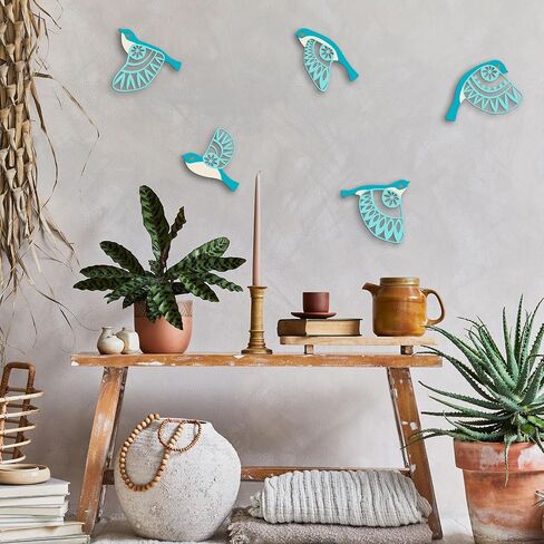 Metal Bird Wall Art for Bathroom - Farmhouse Rustic Flying Birds Wall Decor Arts - Folk Scandinavian Great Gift Home Decor for Indoor Outdoor Yard (Teal) in Kuwait