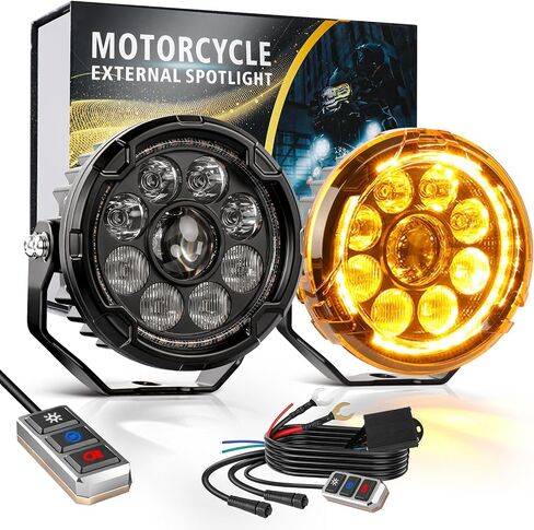 مصابيح LED مساعدة للدراجات النارية - مصابيح ضباب فائقة السطوع 29000LM، شعاع أبيض كهرمان عالي/منخفض، أوضاع ستروب، مقاومة للماء IP69K، حامل قابل للتعديل 360 درجة للدراجات النارية ADV Truck UTV Touring Sport in Kuwait