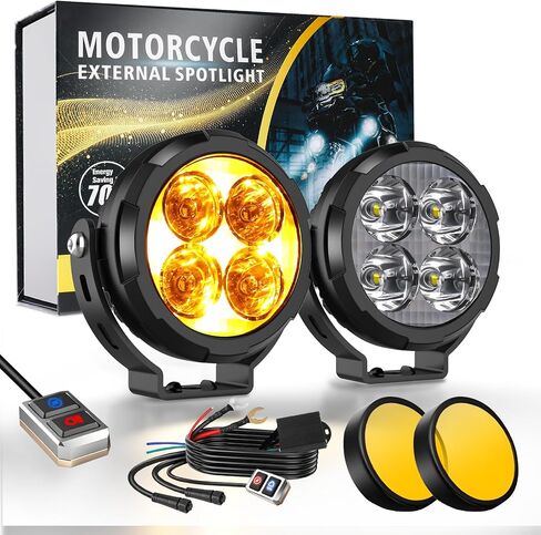 مصابيح LED مساعدة للدراجات النارية - مصابيح ضباب فائقة السطوع 29000LM، شعاع أبيض كهرمان عالي/منخفض، أوضاع ستروب، مقاومة للماء IP69K، حامل قابل للتعديل 360 درجة للدراجات النارية ADV Truck UTV Touring Sport in Kuwait