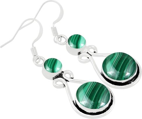 Round Shape Natural Gemstones Dangle Earrings for Women - 925 Sterling Silver Plated Dangle & Drop Handmade Jewelry Earrings - Gifts for Wedding, Anniversary, Christmas, Valentine's Day, New Year in Saudi Arabia