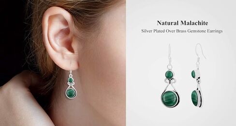 Round Shape Natural Gemstones Dangle Earrings for Women - 925 Sterling Silver Plated Dangle & Drop Handmade Jewelry Earrings - Gifts for Wedding, Anniversary, Christmas, Valentine's Day, New Year in Saudi Arabia
