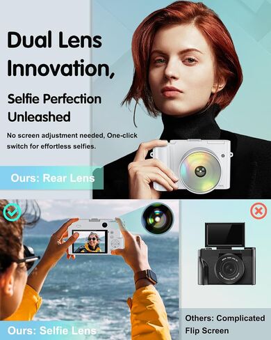 4K Digital Camera for Photography, 64MP Autofocus Vlogging Camera for YouTube with Selfie Lens, Compact Travel Video Camera with Flash, 16X Zoom, Anti-Shake, 32GB Card, 2 Batteries(Black) in Saudi Arabia