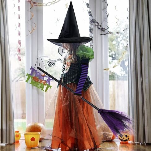 Halloween Witch Costume Accessory Set, Black Witch Hat, Wizard Flying Broom, Halloween Cosplay Party for Women in Kuwait