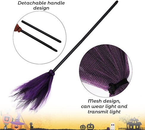 Halloween Witch Costume Accessory Set, Black Witch Hat, Wizard Flying Broom, Halloween Cosplay Party for Women in Kuwait