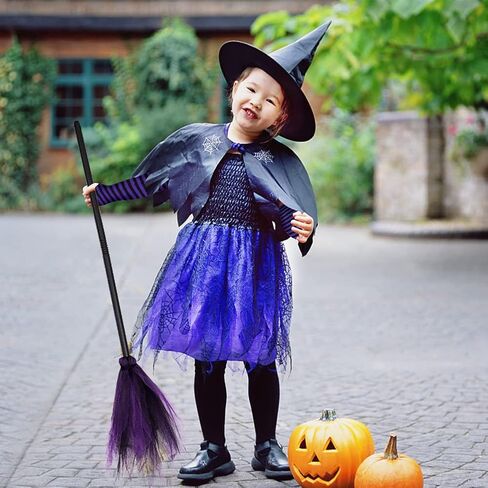 Halloween Witch Costume Accessory Set, Black Witch Hat, Wizard Flying Broom, Halloween Cosplay Party for Women in Kuwait