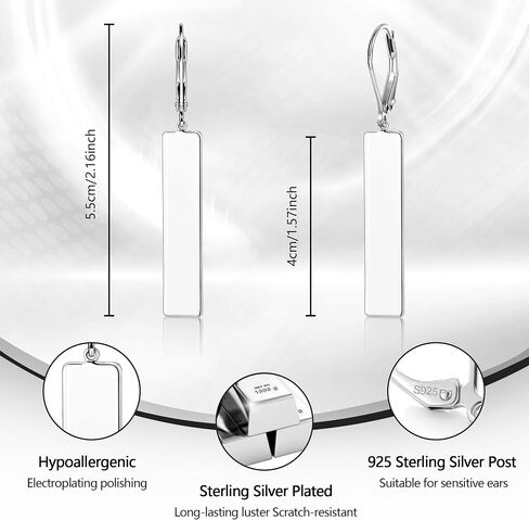 Sterling Silver Dangle Earrings for Women Trendy Long Bar Dangle Drop Earrings for Women 14K Gold Plated Hypoallergenic Lightweight French Leverback Earings in Saudi Arabia