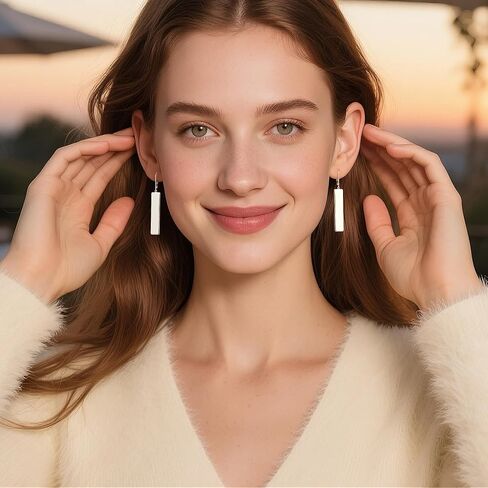 Sterling Silver Dangle Earrings for Women Trendy Long Bar Dangle Drop Earrings for Women 14K Gold Plated Hypoallergenic Lightweight French Leverback Earings in Saudi Arabia