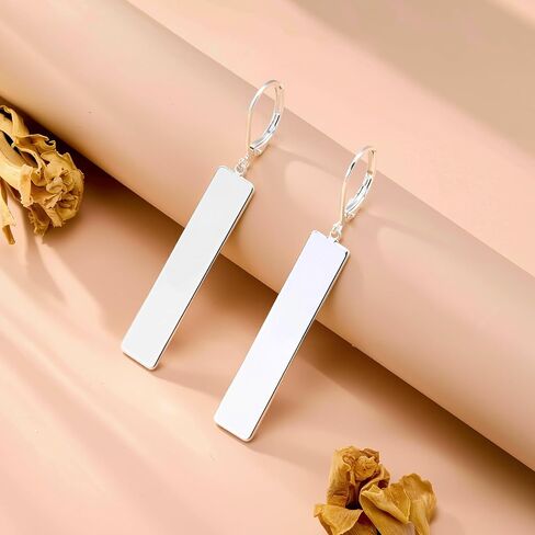 Sterling Silver Dangle Earrings for Women Trendy Long Bar Dangle Drop Earrings for Women 14K Gold Plated Hypoallergenic Lightweight French Leverback Earings in Saudi Arabia