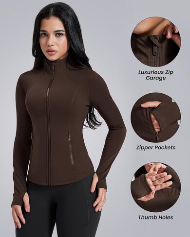 AVGO Womens Workout Jackets Lightweight Athletic Zip Up Jacket Slim Fit Running Gym Top with Pockets & Thumb Holes in Kuwait