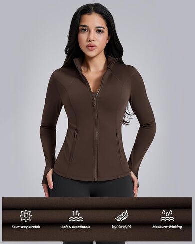 AVGO Womens Workout Jackets Lightweight Athletic Zip Up Jacket Slim Fit Running Gym Top with Pockets & Thumb Holes in Kuwait