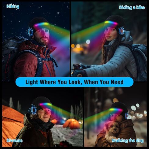 MUSIC LED Beanie Hat with Bluetooth, Multiple Adjustable Light Modes Hat, USB Rechargeable Knit Cap with Headphones Headlamp, Hands-Free Calling, Stocking Stuffers for Men Women Black in Kuwait