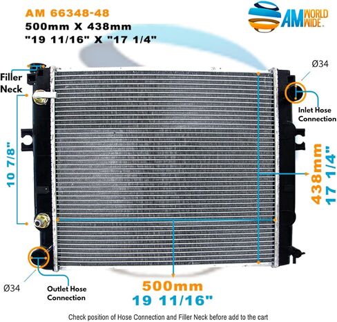 استبدال المبرد متوافق مع Toyota Forklift Radiator 1990-2011 OEM 16410U220071؛ 16410U220171; 16450-30521-71 7FGCU25 - الحجم 17 3/4 بوصة × 17 3/4 بوصة - AM Worldwide AM66258 in Kuwait