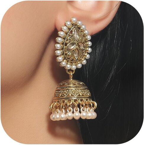 أقراط هندية من Jhumkas ملابس هندية للنساء أقراط هنود ذهبية متدلية فساتين هنود عصرية 2025 in Kuwait