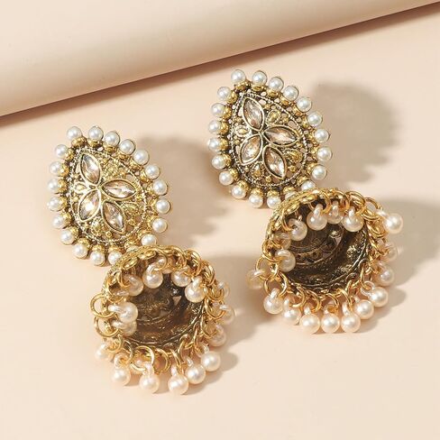 أقراط هندية من Jhumkas ملابس هندية للنساء أقراط هنود ذهبية متدلية فساتين هنود عصرية 2025 in Kuwait