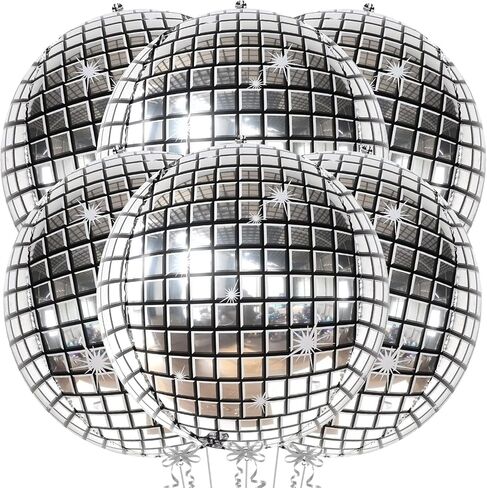 KatchOn, Silver Disco Ball Balloons Decorations - 22 Inch, Pack of 6 | 4D Sphere Disco Balloons, Disco Party Decorations | 70s Party Decorations, Disco Decorations, New Years Eve Party Supplies 2025 in Saudi Arabia