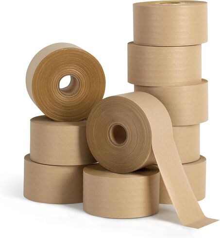 Water Activated Tape Fiber Reinforced Packing Tape Kraft Tape 3"X 450 feet Per Roll Brown Tape Gummed Paper Tape for Heavy Duty Packaging and Shipping Writable Eco-Friendly Biodegradable in Kuwait