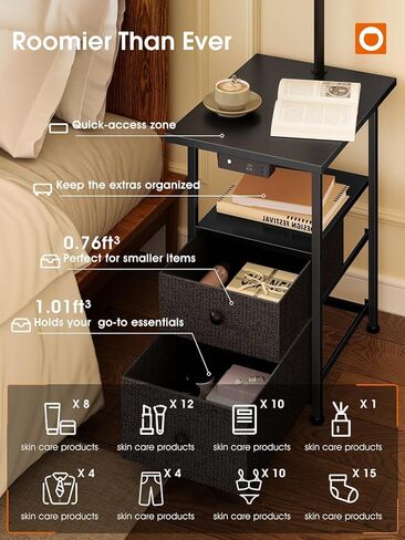 addlon Floor Lamp with Side Table, Nightstand with Charging Station, 3 Color Temperatures 9W LED Bulb, Floor Lamps for Living Room, Bedroom, Storage End Tables Living Room - Black in Kuwait