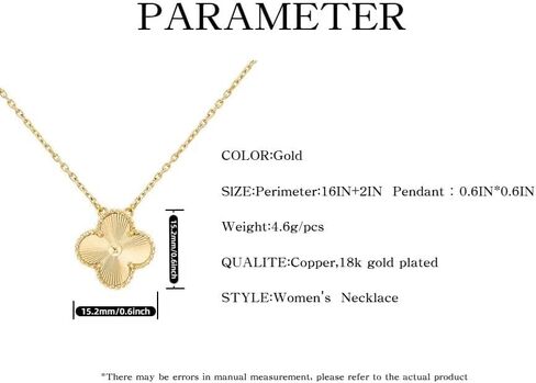 Four-Leaf Clover Necklace, 18K Gold Plated Lucky Flower Pendan, Dainty Floral Charm Chain for Women, Timeless Design for Daily Wear and Gift in Saudi Arabia