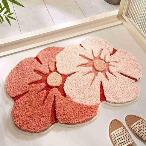 Small Fresh Home Shower Bathroom Toilet Absorbent Non-Slip Faux Cashmere Rug 15.6×23.4Inch， Flower Shadow in Saudi Arabia