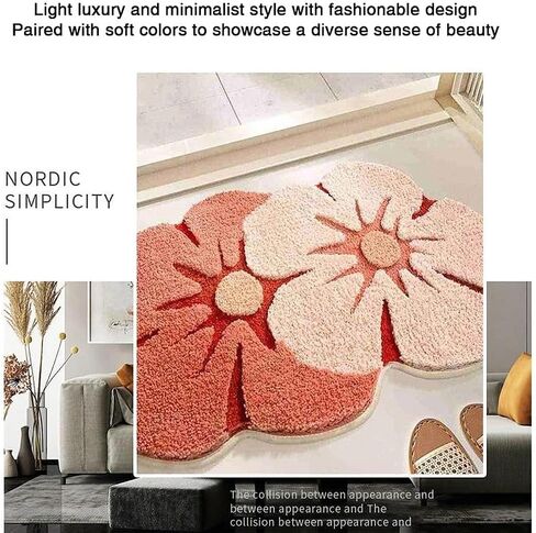 Small Fresh Home Shower Bathroom Toilet Absorbent Non-Slip Faux Cashmere Rug 15.6×23.4Inch， Flower Shadow in Saudi Arabia