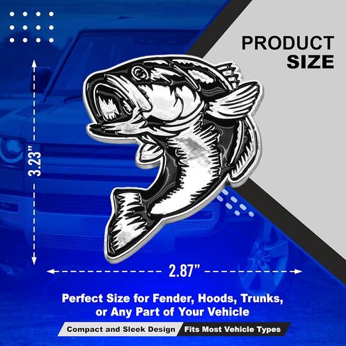 Bass Emblem 3D Fish Badge – Custom Car Sticker for Car, Truck, SUV, Trunk, Hood, Fender – Set of 2 (Chrome) in Kuwait