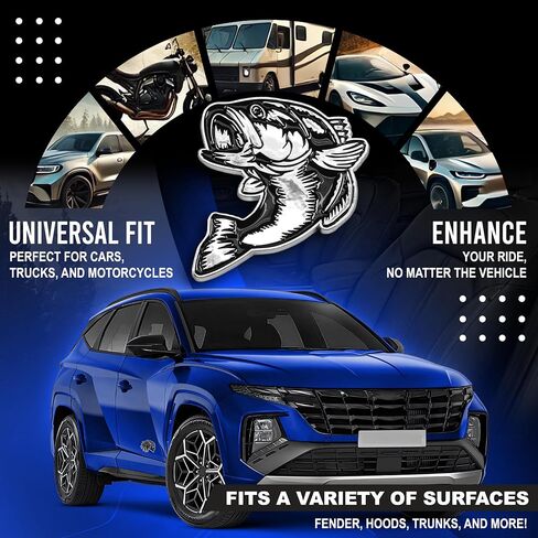 Bass Emblem 3D Fish Badge – Custom Car Sticker for Car, Truck, SUV, Trunk, Hood, Fender – Set of 2 (Chrome) in Kuwait