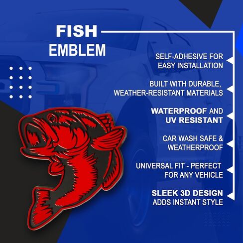 Bass Emblem 3D Fish Badge – Custom Car Sticker for Car, Truck, SUV, Trunk, Hood, Fender – Set of 2 (Chrome) in Kuwait