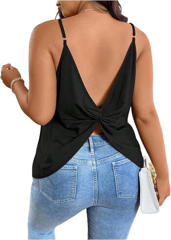 SOLY HUX Women's Plus Size Twist Open Back Cami Tops V Neck Spaghetti Strap Summer Going Out Camisole in Saudi Arabia