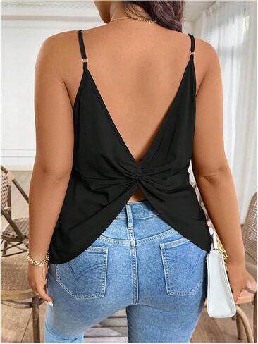 SOLY HUX Women's Plus Size Twist Open Back Cami Tops V Neck Spaghetti Strap Summer Going Out Camisole in Saudi Arabia