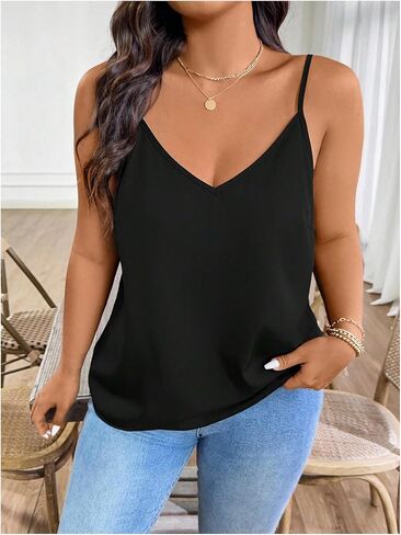 SOLY HUX Women's Plus Size Twist Open Back Cami Tops V Neck Spaghetti Strap Summer Going Out Camisole in Saudi Arabia