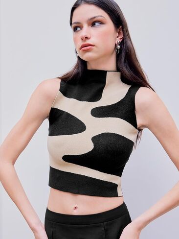 CIDER Knitted Zebra Stripe Sleeveless Crop Top in Saudi Arabia