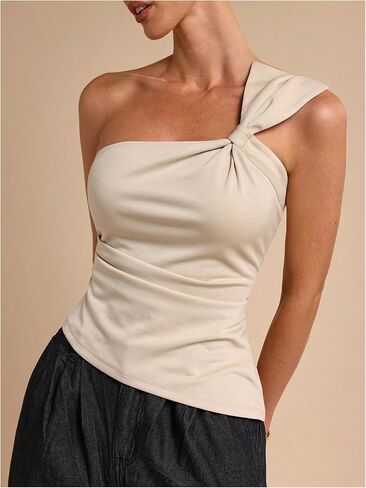 WDIRARA Women's Bowknot Ruched Tank Tops Sleeveless Asymmetrical Fitted Tops in Saudi Arabia