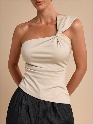 WDIRARA Women's Bowknot Ruched Tank Tops Sleeveless Asymmetrical Fitted Tops in Saudi Arabia