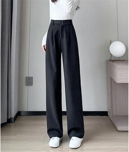 Women Winter Wool Wide Leg Pants High Waist Suit Straight Pants Korean Thick Baggy Woolen Full Trousers in Saudi Arabia