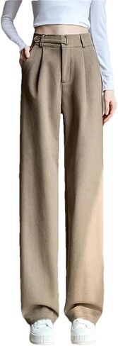 Women Winter Wool Wide Leg Pants High Waist Suit Straight Pants Korean Thick Baggy Woolen Full Trousers in Saudi Arabia