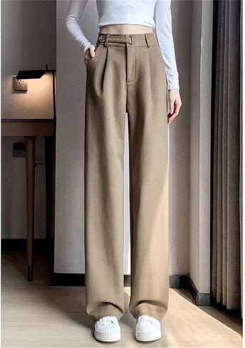 Women Winter Wool Wide Leg Pants High Waist Suit Straight Pants Korean Thick Baggy Woolen Full Trousers in Saudi Arabia