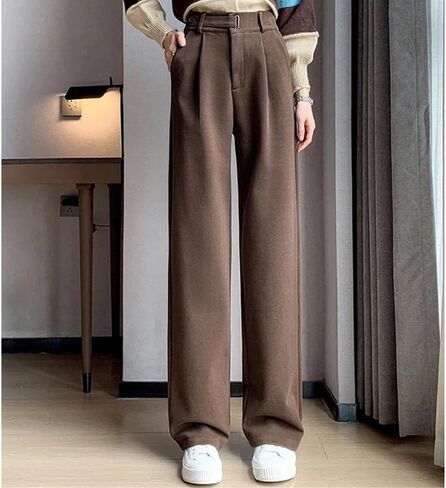 Women Winter Wool Wide Leg Pants High Waist Suit Straight Pants Korean Thick Baggy Woolen Full Trousers in Saudi Arabia
